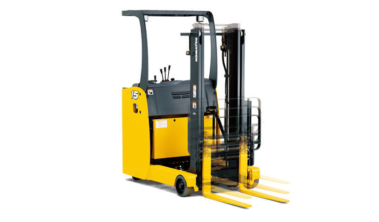 Forklift that is operated standing up (Reach fork)