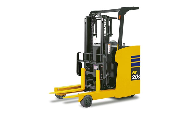 Forklift that is operated standing up (Reach fork)