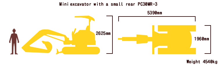 Mini excavator with a small rear PC30MR-3