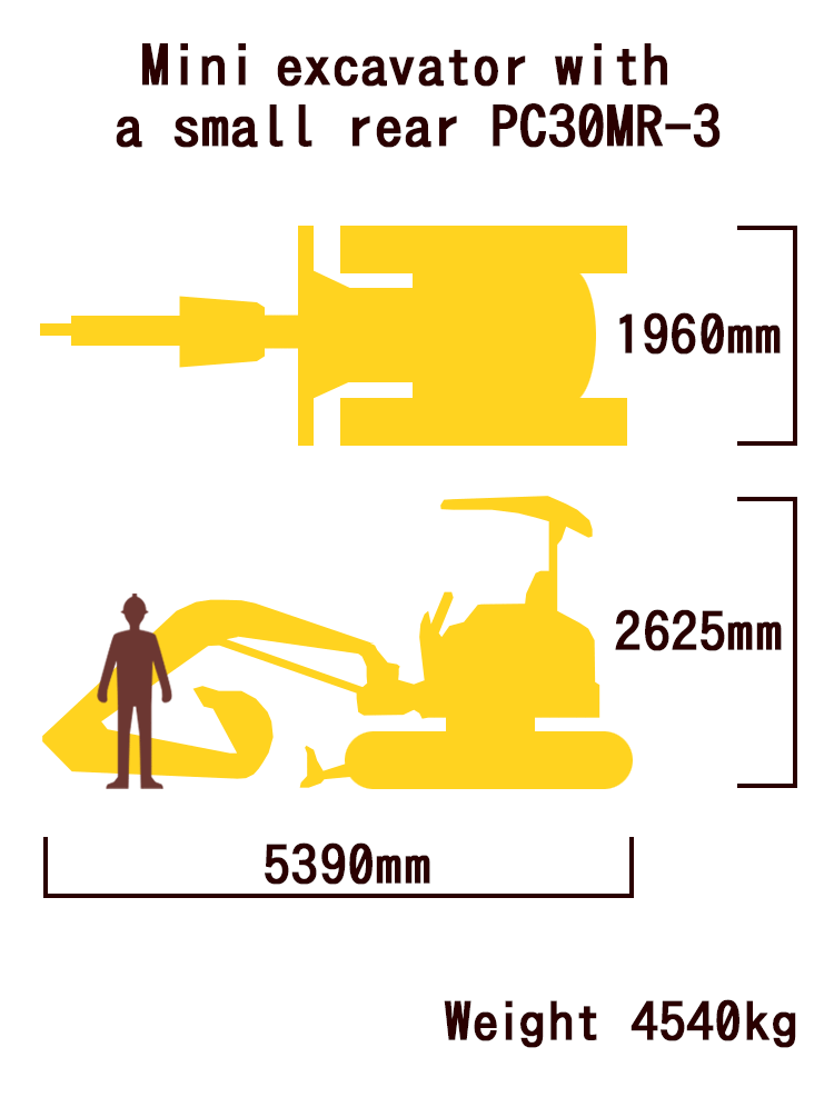 Mini excavator with a small rear PC30MR-3