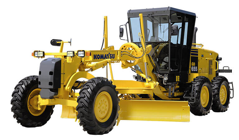 Machine that makes foundation of roads (Motor grader)